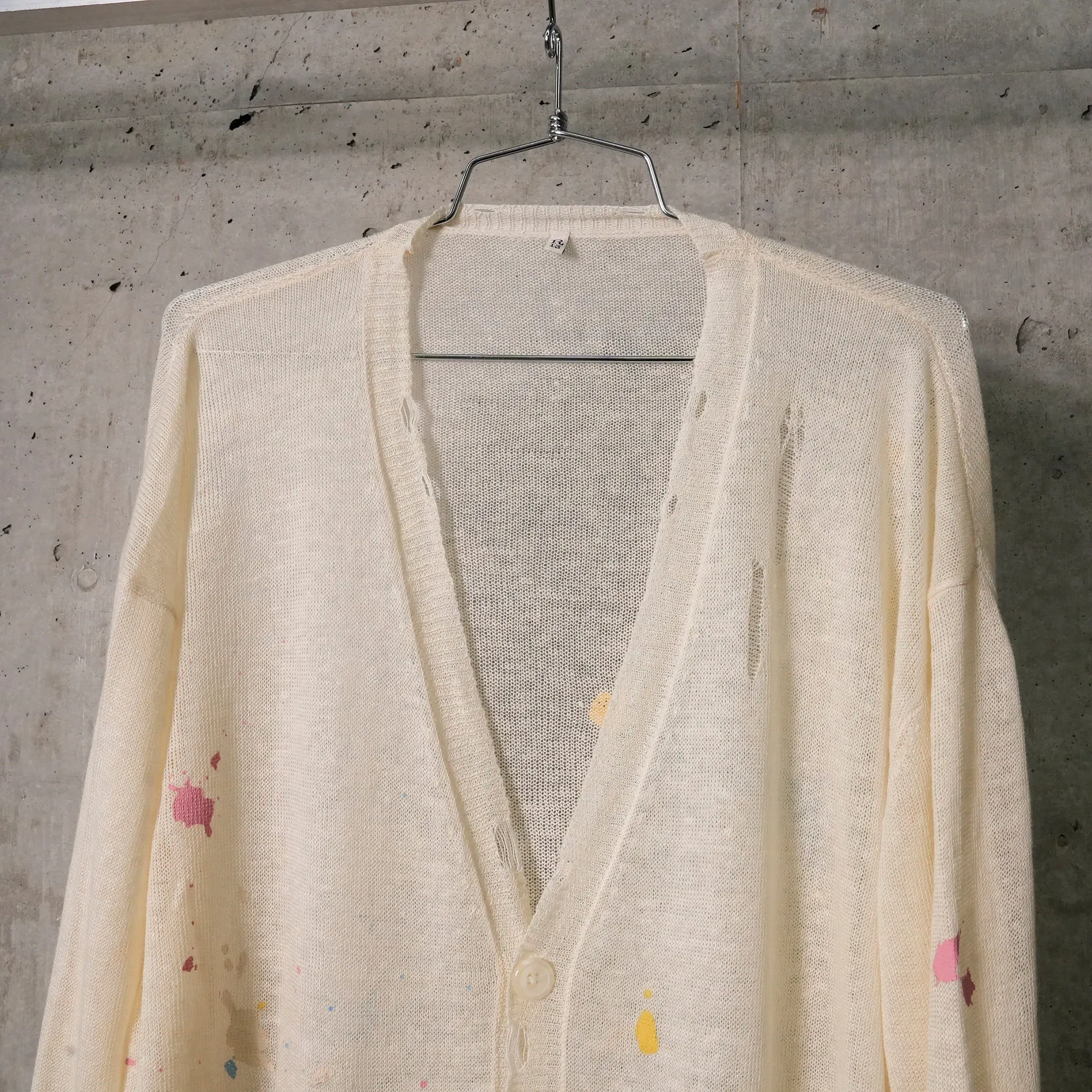 BOYFRIEND CARDIGAN / Y204B:CREAM WITH PAINT SPLATTER AND SCRIBBLES