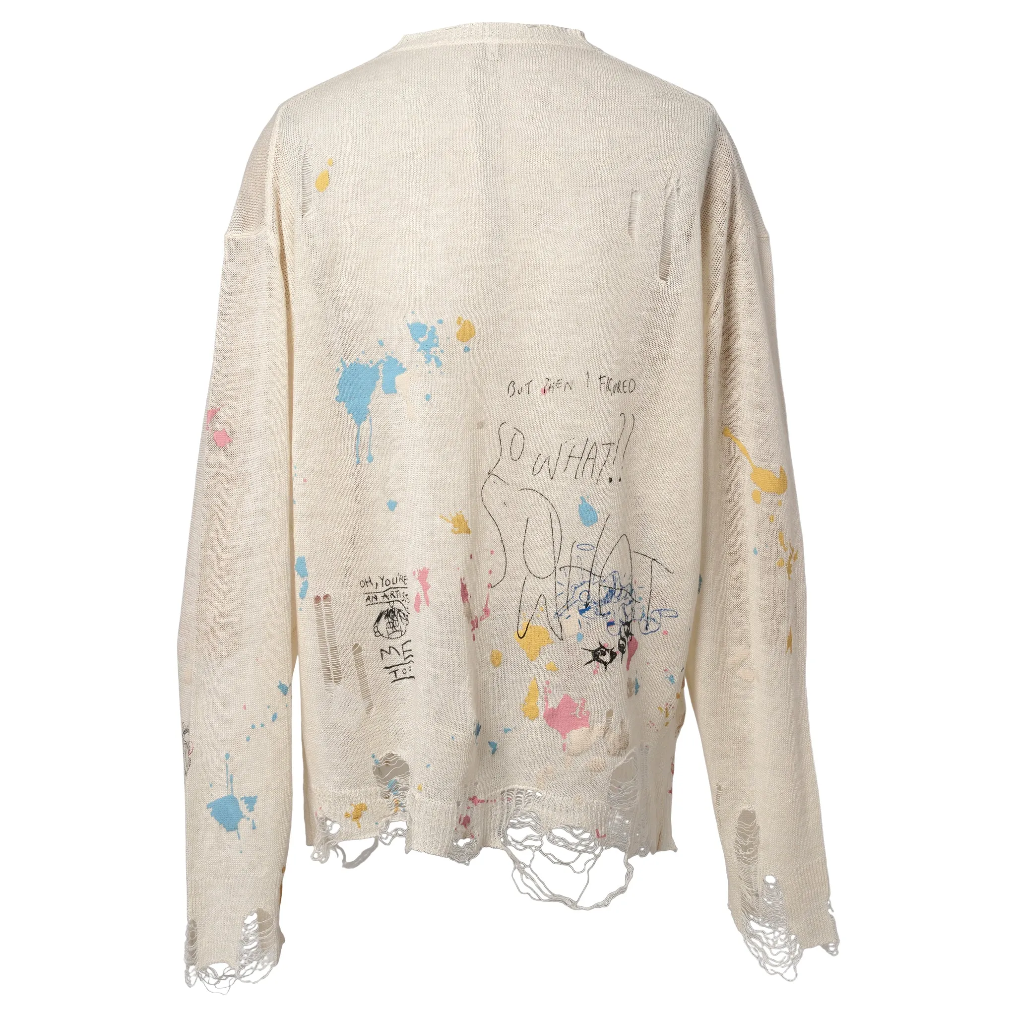 BOYFRIEND CARDIGAN / Y204B:CREAM WITH PAINT SPLATTER AND SCRIBBLES