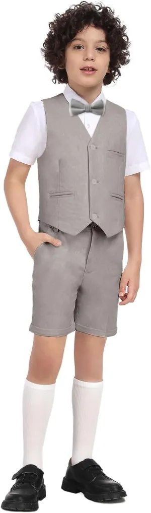Boys Formal Linen Suit 4 Pieces Shirt,Vest, Pants and Tie Dresswear Suit Set