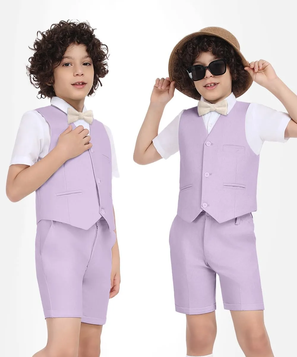 Boys Formal Linen Suit 4 Pieces Shirt,Vest, Pants and Tie Dresswear Suit Set