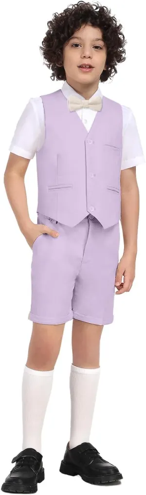 Boys Formal Linen Suit 4 Pieces Shirt,Vest, Pants and Tie Dresswear Suit Set