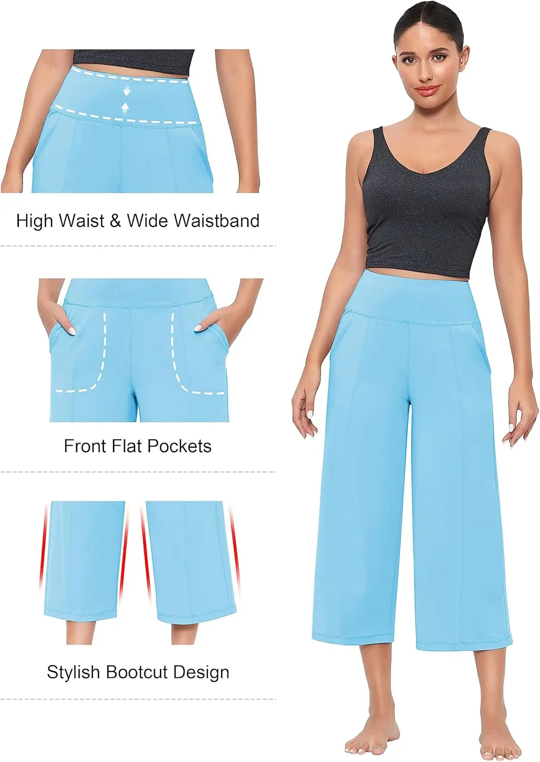 BUBBLELIME Women's Bootleg Yoga Capris Pants High Waist Workout Lounge Flare Crop Pants with Pockets