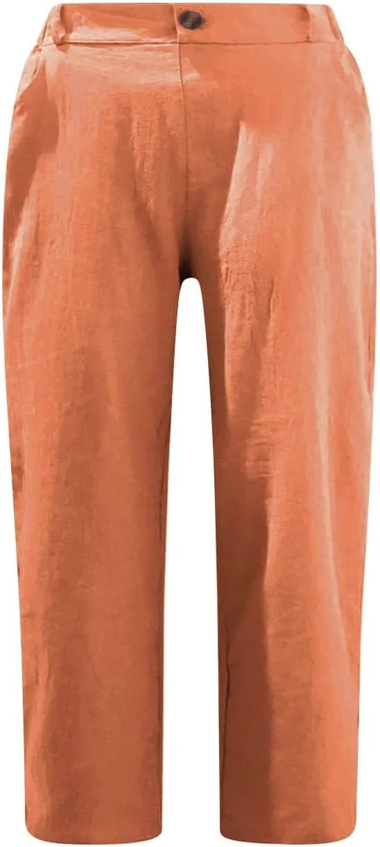 BZGTZT Capris Pants for Women Casual Summer Cotton Linen 3/4 Pants Wide Leg Capris Lightweight Baggy Cropped Lounge Trouser