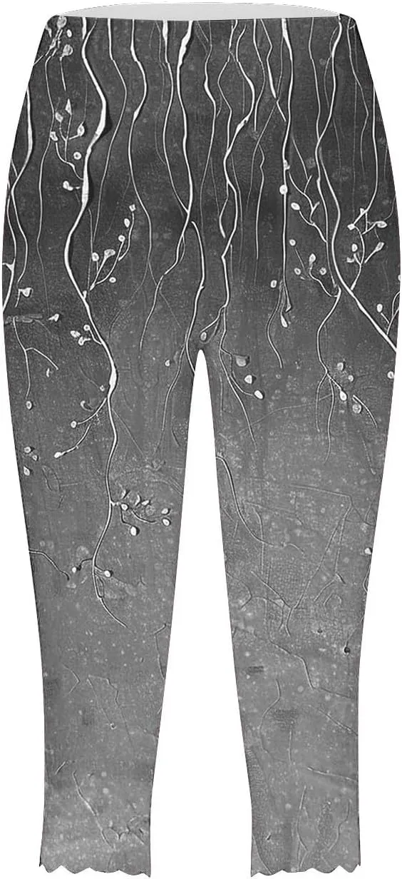 Capri Leggings for Women Floral Print High Waist Capris Pants Tummy Control Knee Length Slim Yoga Cropped Trouser