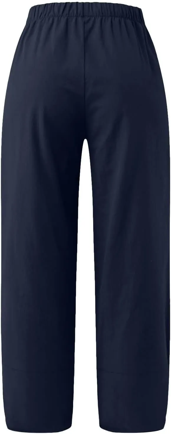 Capri Pants for Women Cotton Linen High Elastic Waist Trousers 2024 Summer Casual Fashion Capri Trousers with Pocket