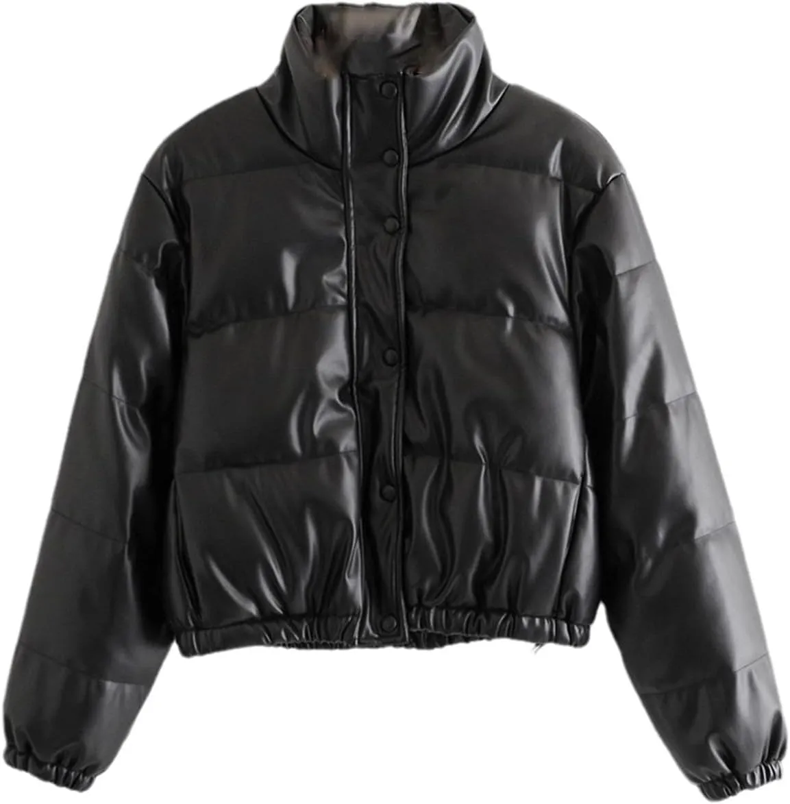 Casual Solid Color Simple Cotton-Padded Clothes Women's Winter Small Stand Collar Pu Jacket Coat
