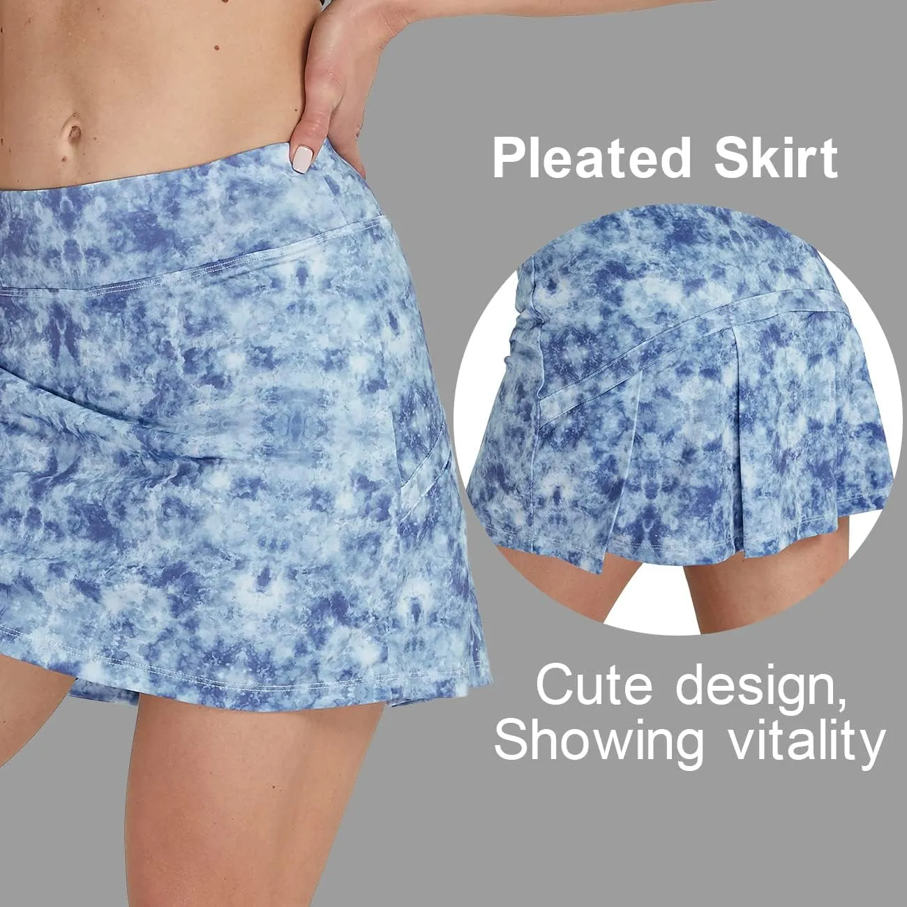 Cityoung Women's Athletic Pleated Golf Skirt with Shorts Pockets Running Tennis Workout Skorts