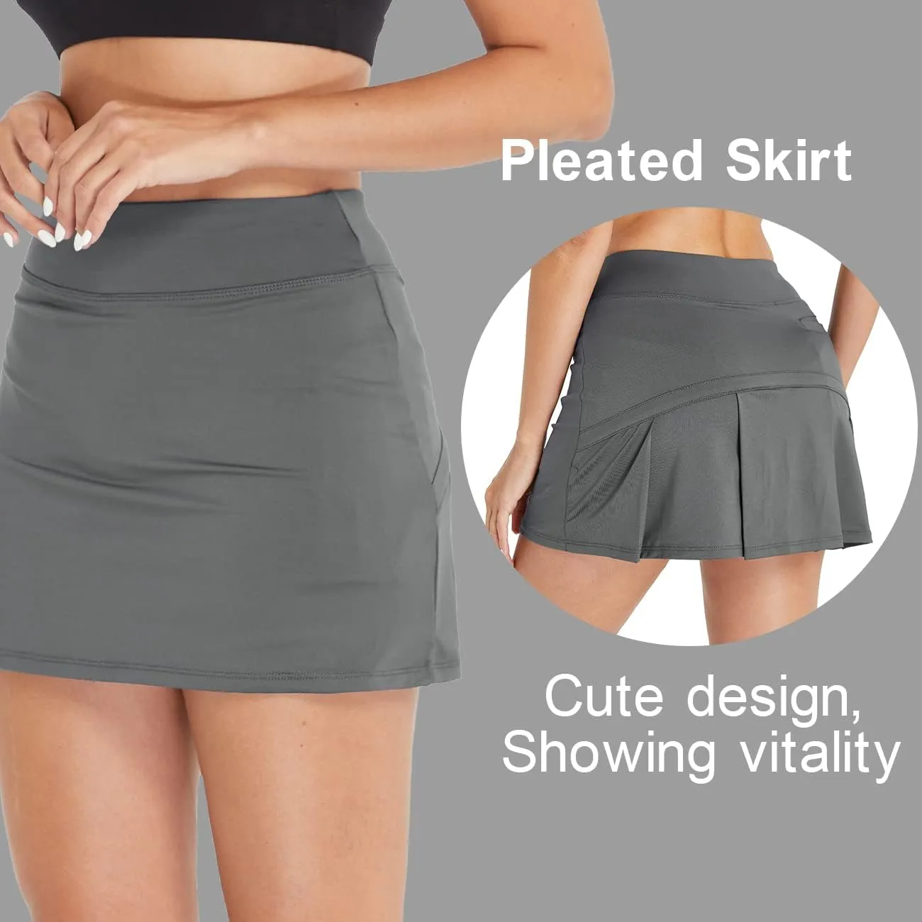 Cityoung Women's Athletic Pleated Golf Skirt with Shorts Pockets Running Tennis Workout Skorts