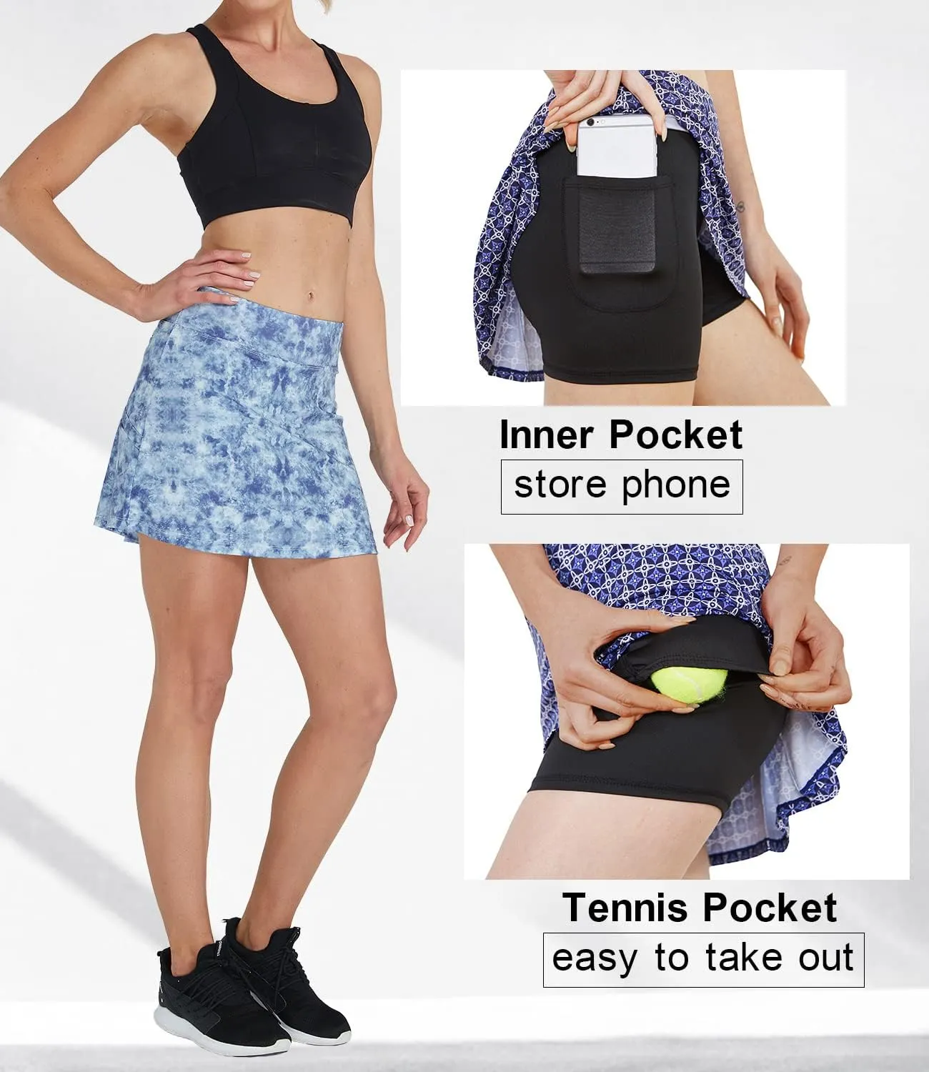 Cityoung Women's Athletic Pleated Golf Skirt with Shorts Pockets Running Tennis Workout Skorts