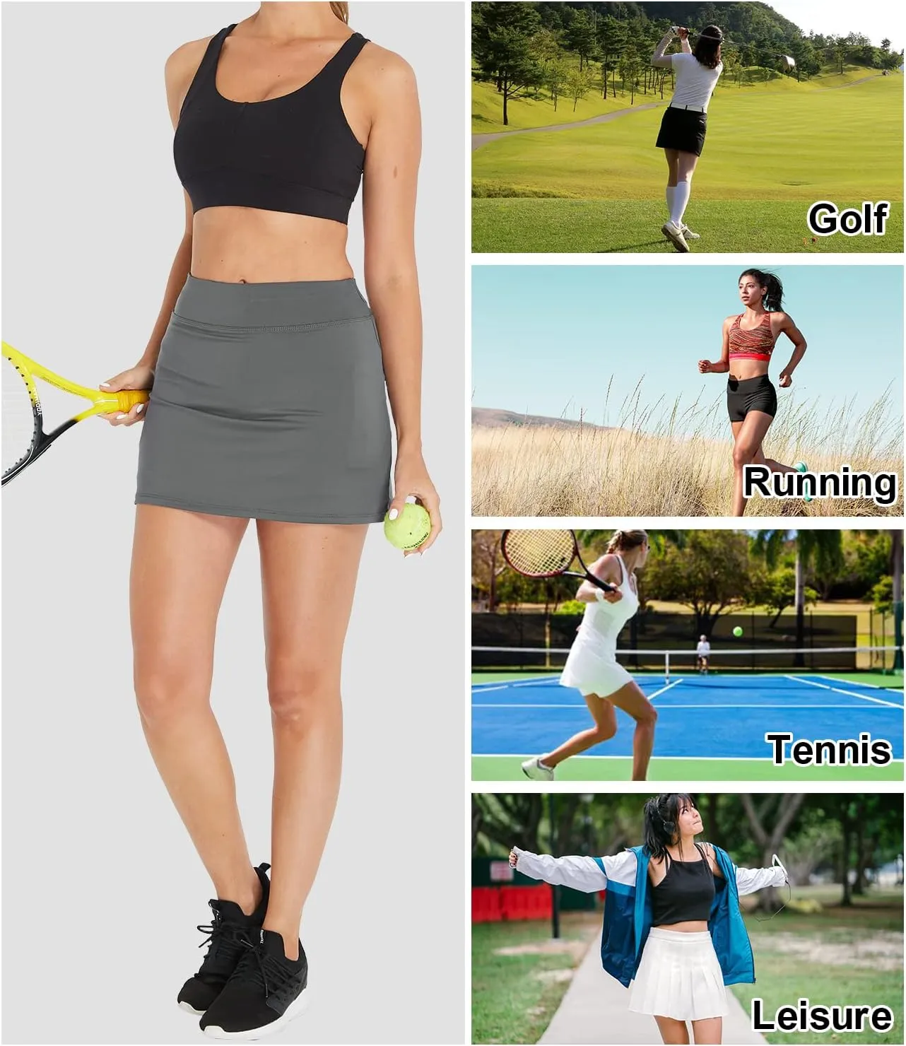Cityoung Women's Athletic Pleated Golf Skirt with Shorts Pockets Running Tennis Workout Skorts