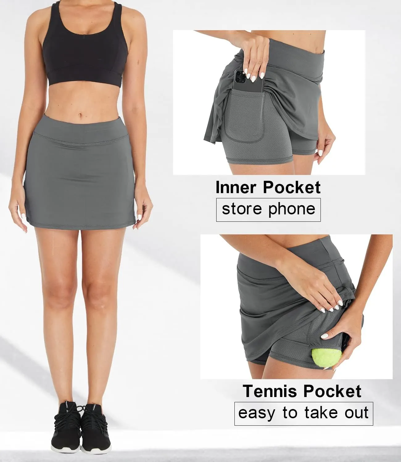 Cityoung Women's Athletic Pleated Golf Skirt with Shorts Pockets Running Tennis Workout Skorts