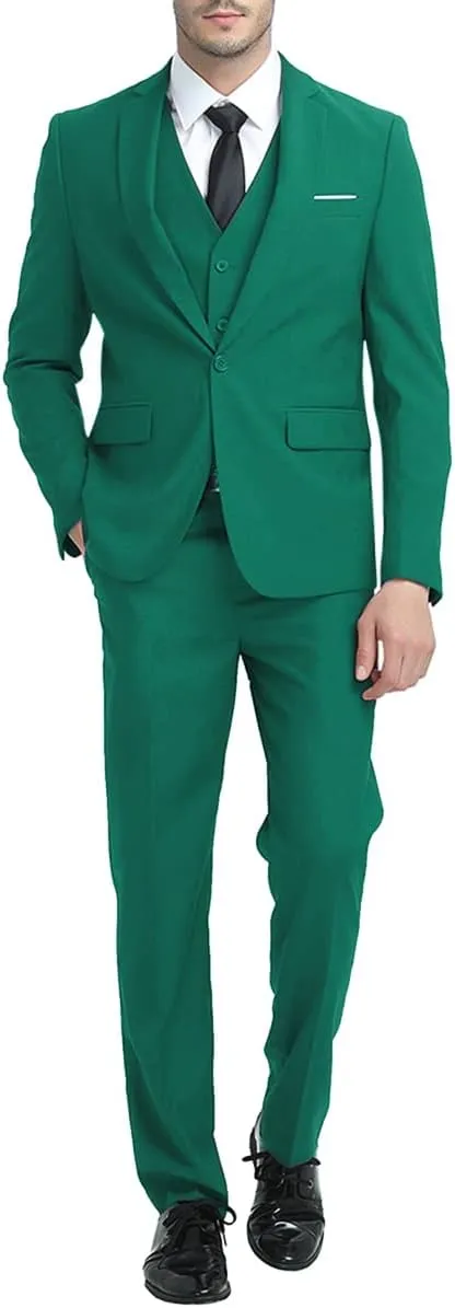 Cloudstyle Mens 3-Piece Suit Notched Lapel One Button Slim Fit Formal Jacket Vest Pants Set