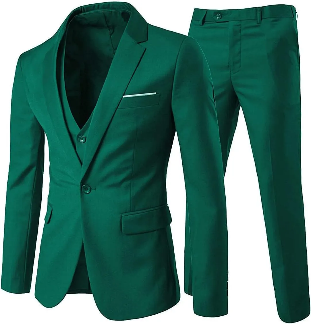 Cloudstyle Mens 3-Piece Suit Notched Lapel One Button Slim Fit Formal Jacket Vest Pants Set