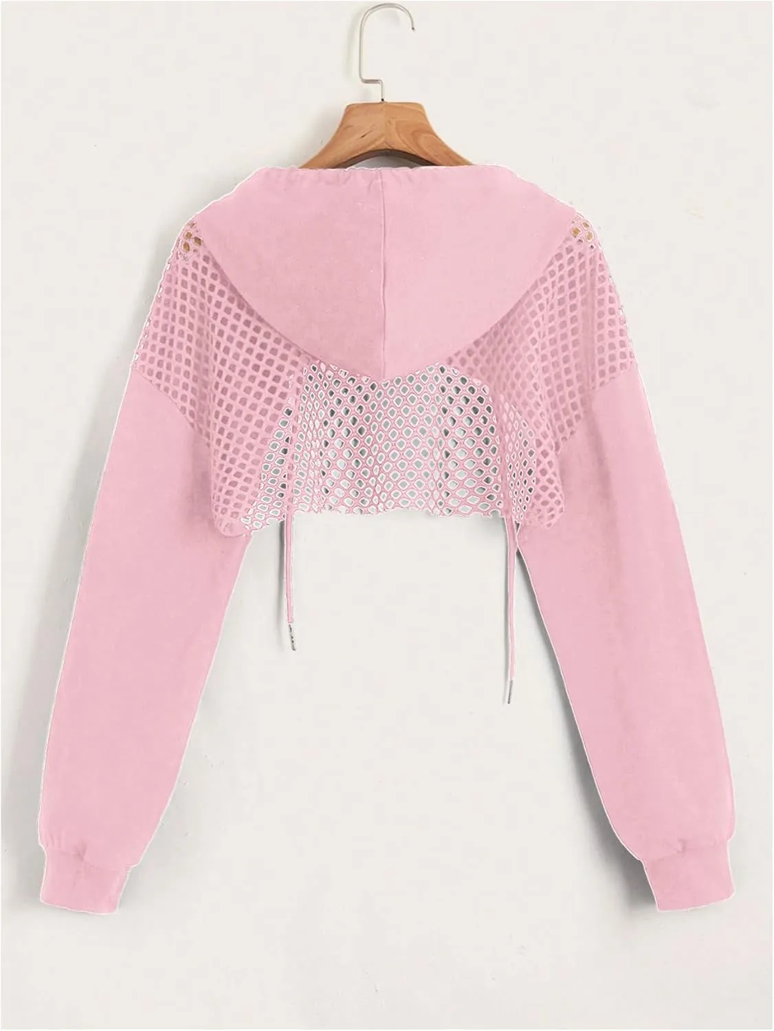 COZYEASE Women's Sports Cropped Sweatshirt Hollow Out Crop Tops Drop Shoulder Drawstring Pullover Cropped Hoodie