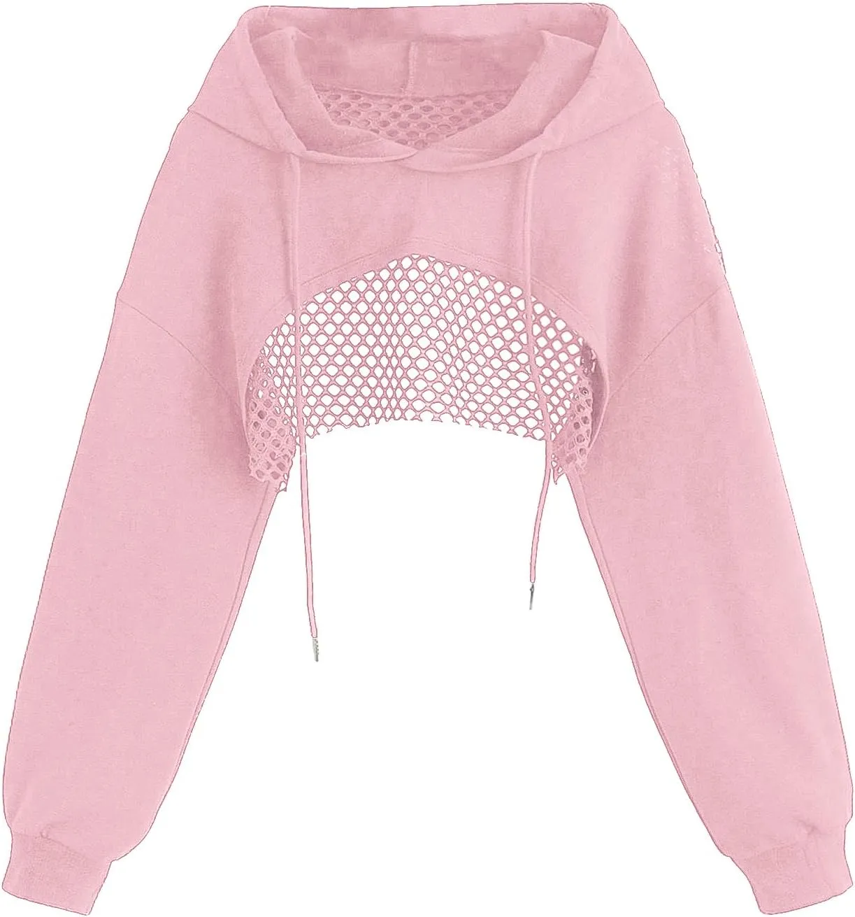 COZYEASE Women's Sports Cropped Sweatshirt Hollow Out Crop Tops Drop Shoulder Drawstring Pullover Cropped Hoodie