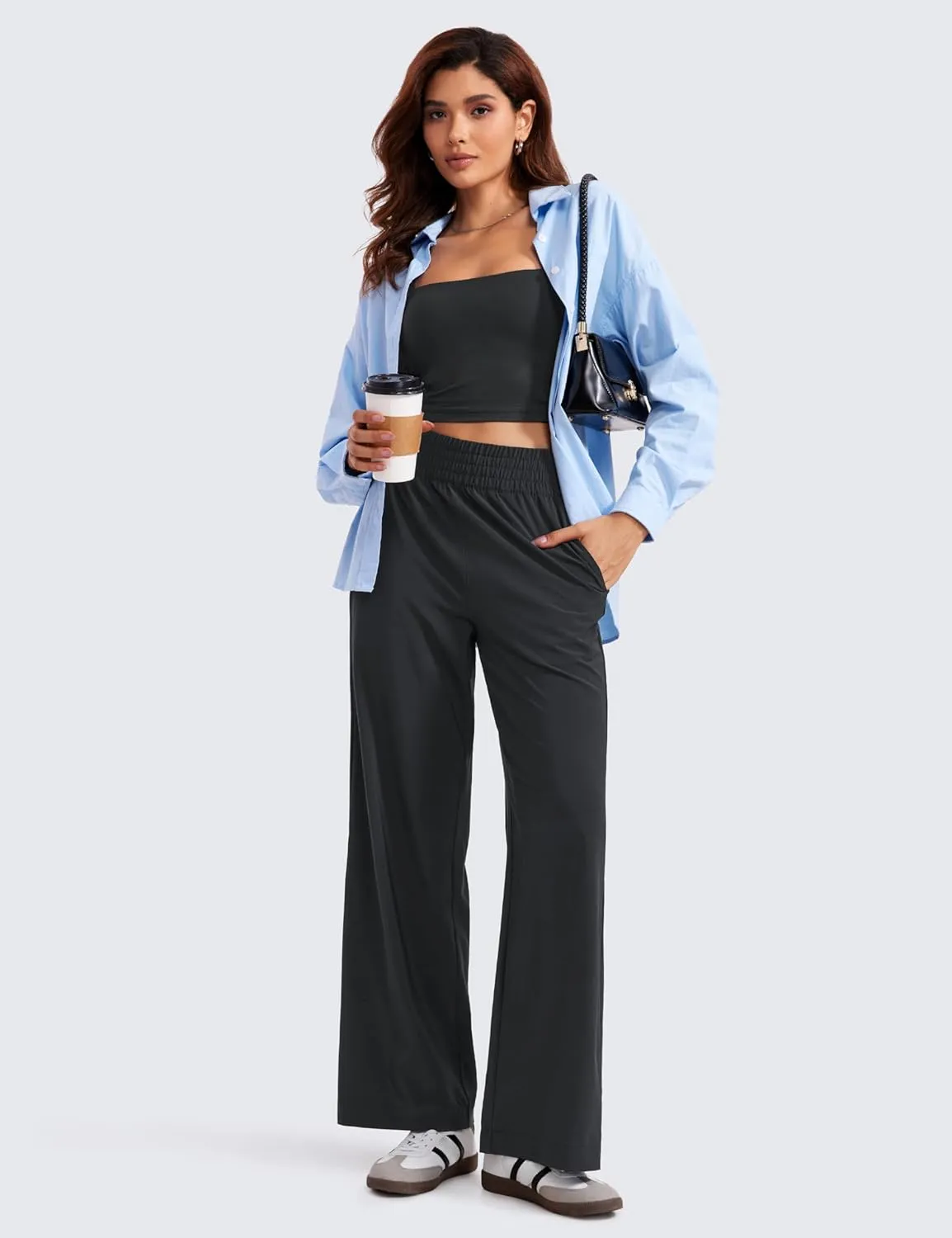 CRZ YOGA Lightweight Wide Leg Pants for Women 30" High Waisted Casual Lounge Travel Work Sweatpants Loose Fit Summer