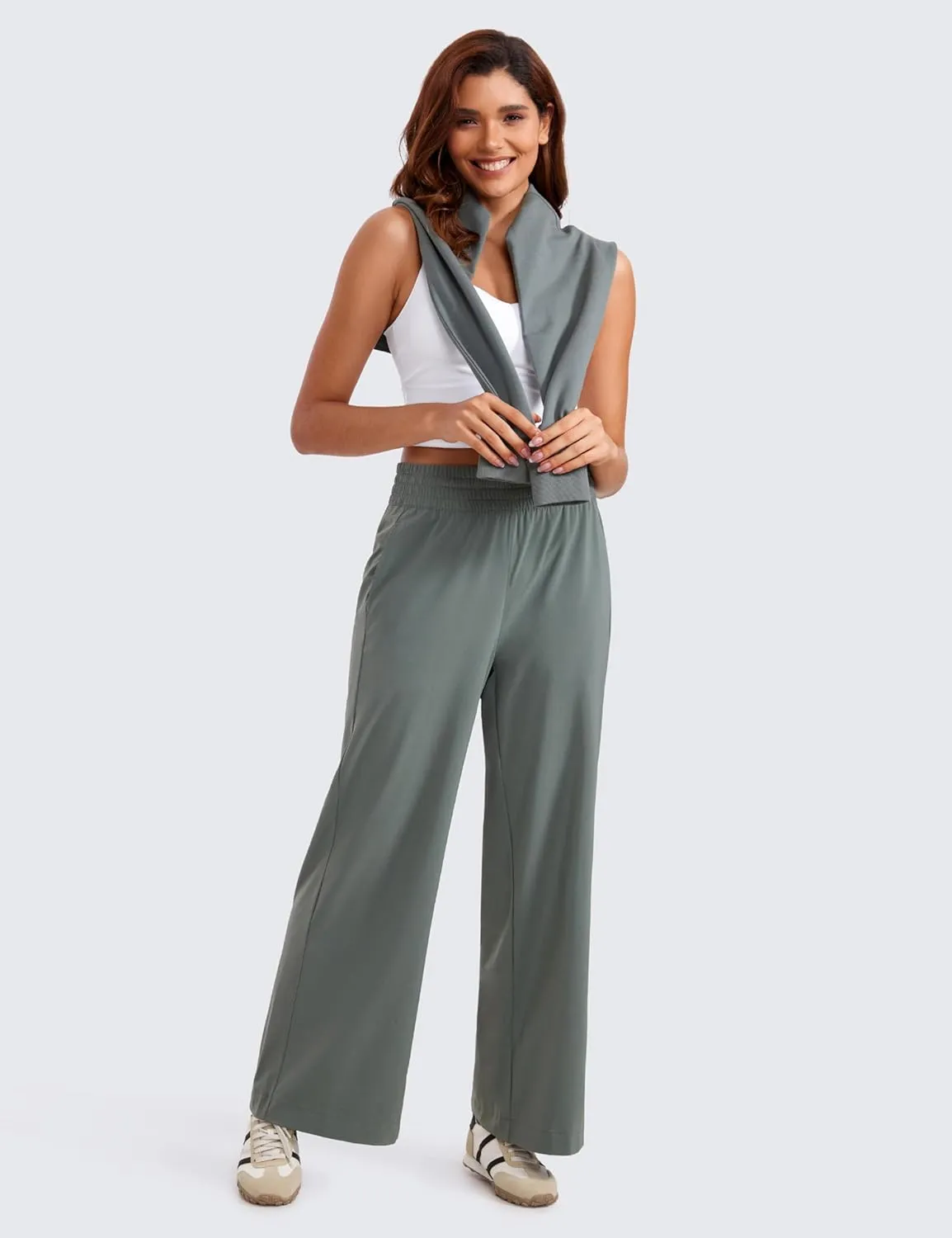 CRZ YOGA Lightweight Wide Leg Pants for Women 30" High Waisted Casual Lounge Travel Work Sweatpants Loose Fit Summer