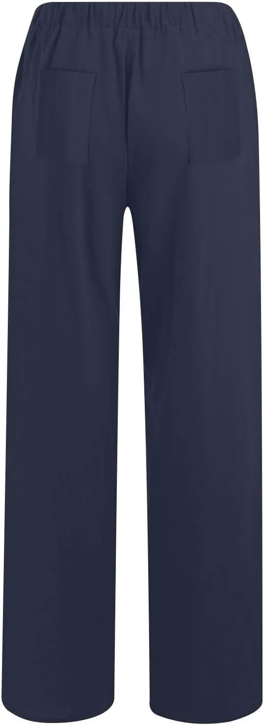 DASAYO Women's Summer Elastic Waist Cotton Linen Wide Leg Trousers Casual Loose Lounge Beach Palazzo Pants with Pockets