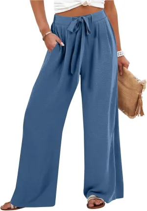 Dress Pants Women Summer Wide Leg Plain Linen Pants Trendy High Waisted Flowy Palazzo Pant Business Casual Outfits Loose Office Work Pant Lightweight Trousers Elegant Summer Clothes 2025