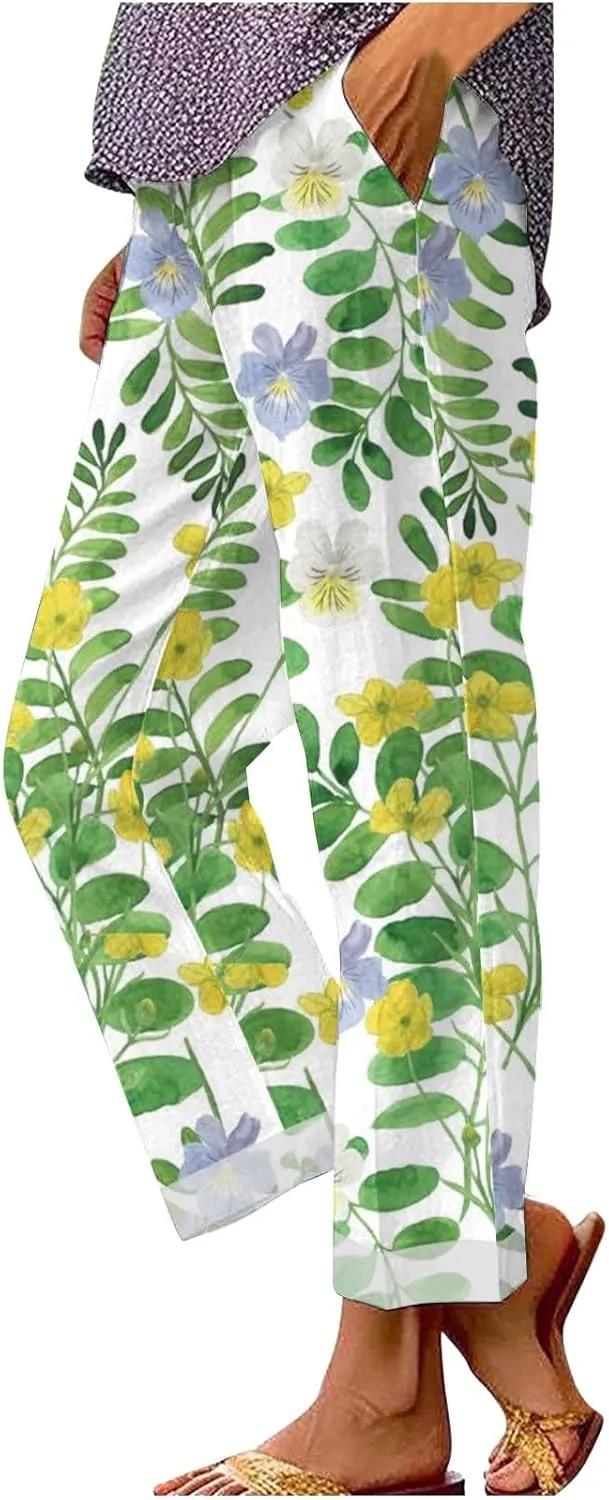 Dress Pants Women Waist Crop Pants Plus Size Straight Leg Slack Casual Trouser with Pocket Cute Outfits for Women
