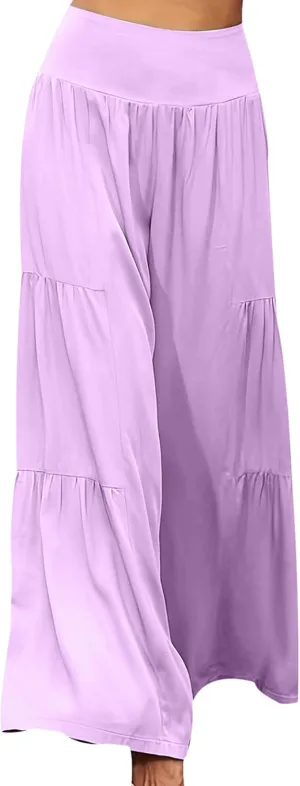 EFOFEI Women's High Waist Wide Leg Long Pants Elastic Cotton Linen Trousers Straight Leg Palazzo Trousers