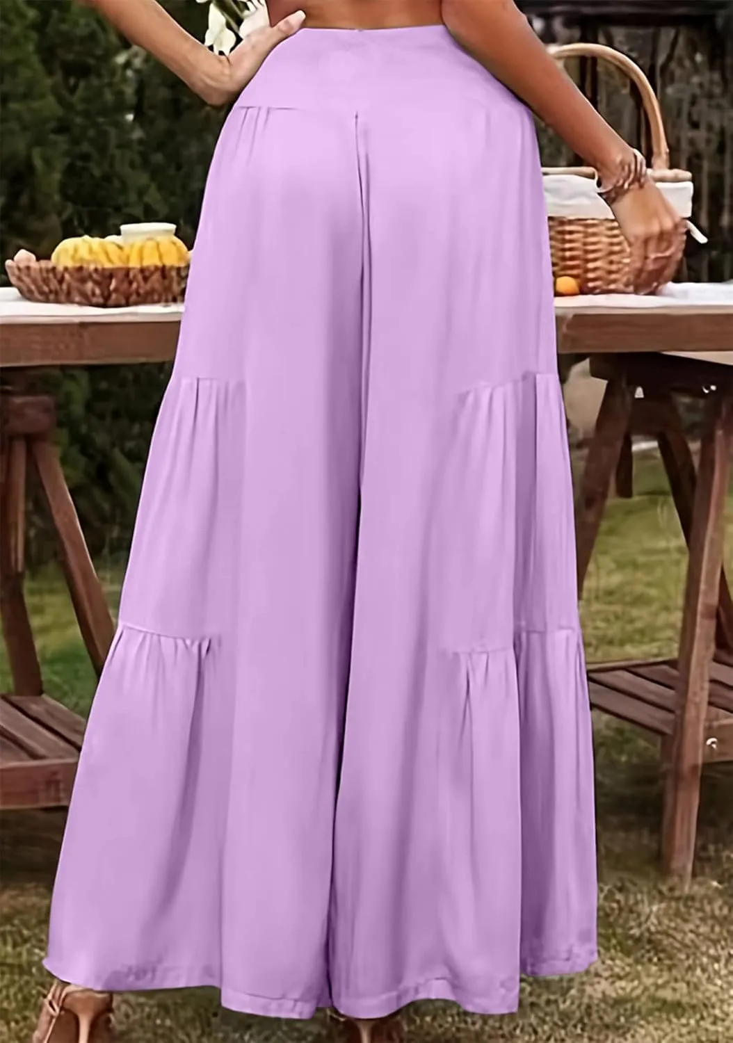 EFOFEI Women's High Waist Wide Leg Long Pants Elastic Cotton Linen Trousers Straight Leg Palazzo Trousers