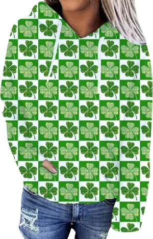 EFOFEI Womens St. Patrick's Day Sweatshirt Irish Shamrock Printed Green Hoodie Long Sleeve Sweatshirt Tops