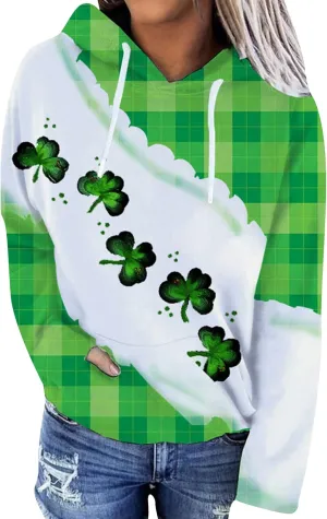 EFOFEI Womens St. Patrick's Day Sweatshirt Irish Shamrock Printed Green Hoodie Long Sleeve Sweatshirt Tops