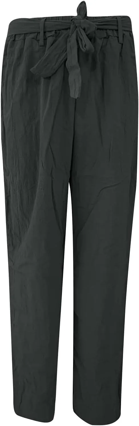 fartey Women Straight Leg Linen Pants Casual Loose High Waist Palazzo Pants Drawstring Wide Leg Summer Trousers with Pockets