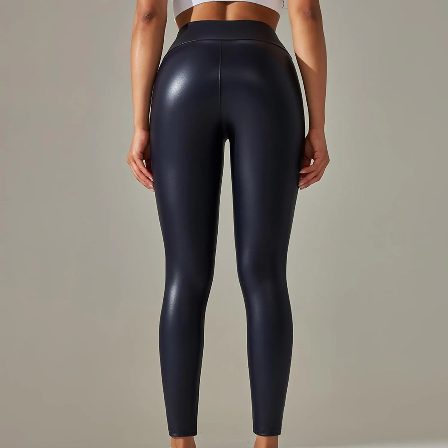 Faux Leather Leggings for Women Plus Size High Waist Pleather Pants Casual Slim Fit Elastic Waist Tights Trousers
