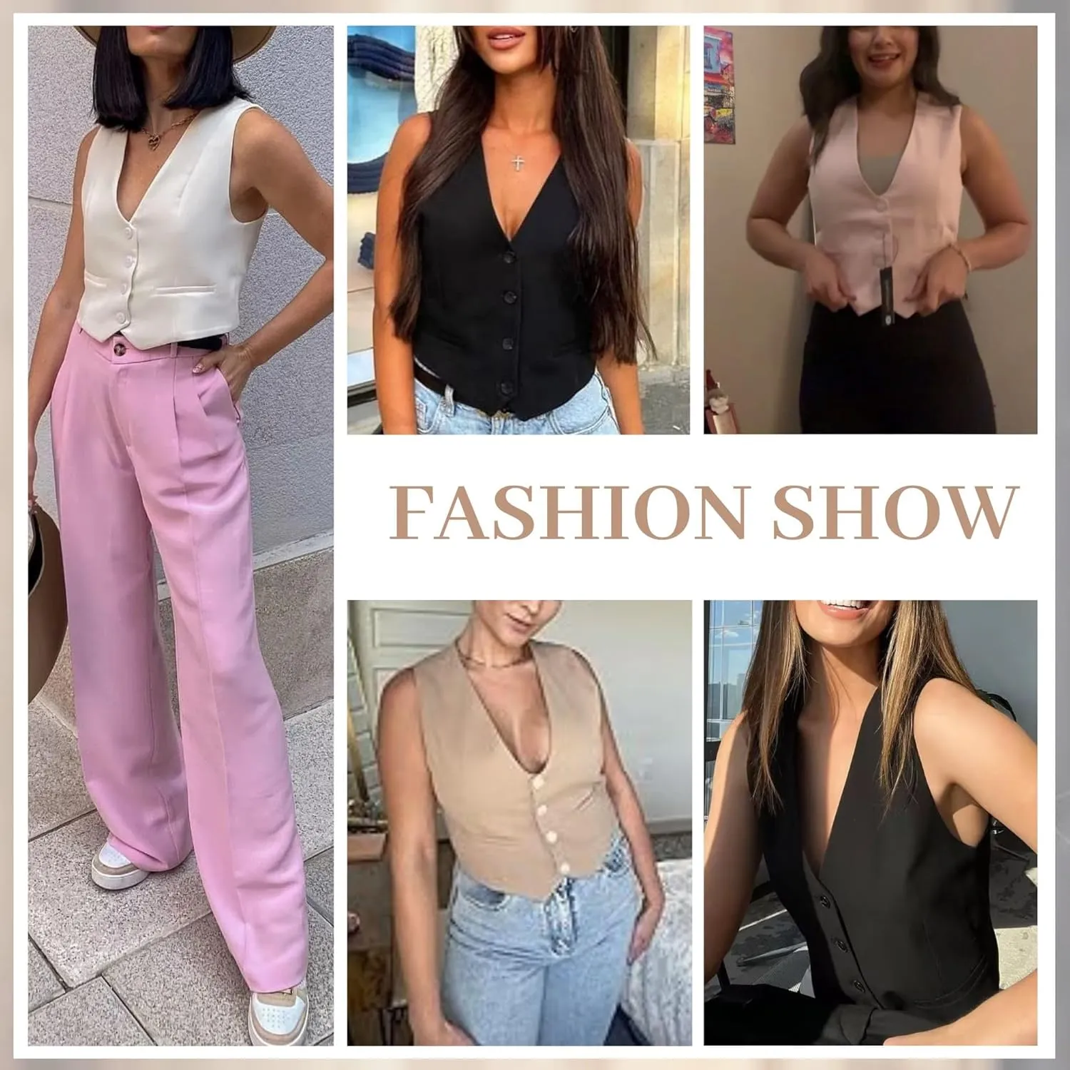 FindThy Women's Cropped Suit Vest Dressy V Neck Button Down Blazer Jacket Waistcoat
