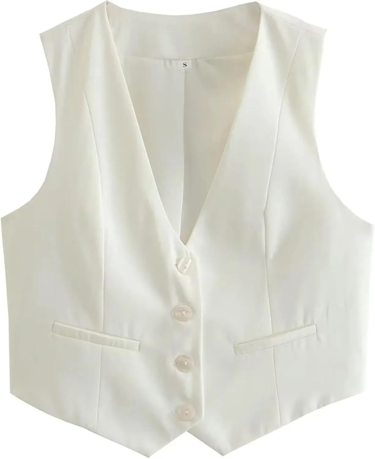 FindThy Women's Cropped Suit Vest Dressy V Neck Button Down Blazer Jacket Waistcoat