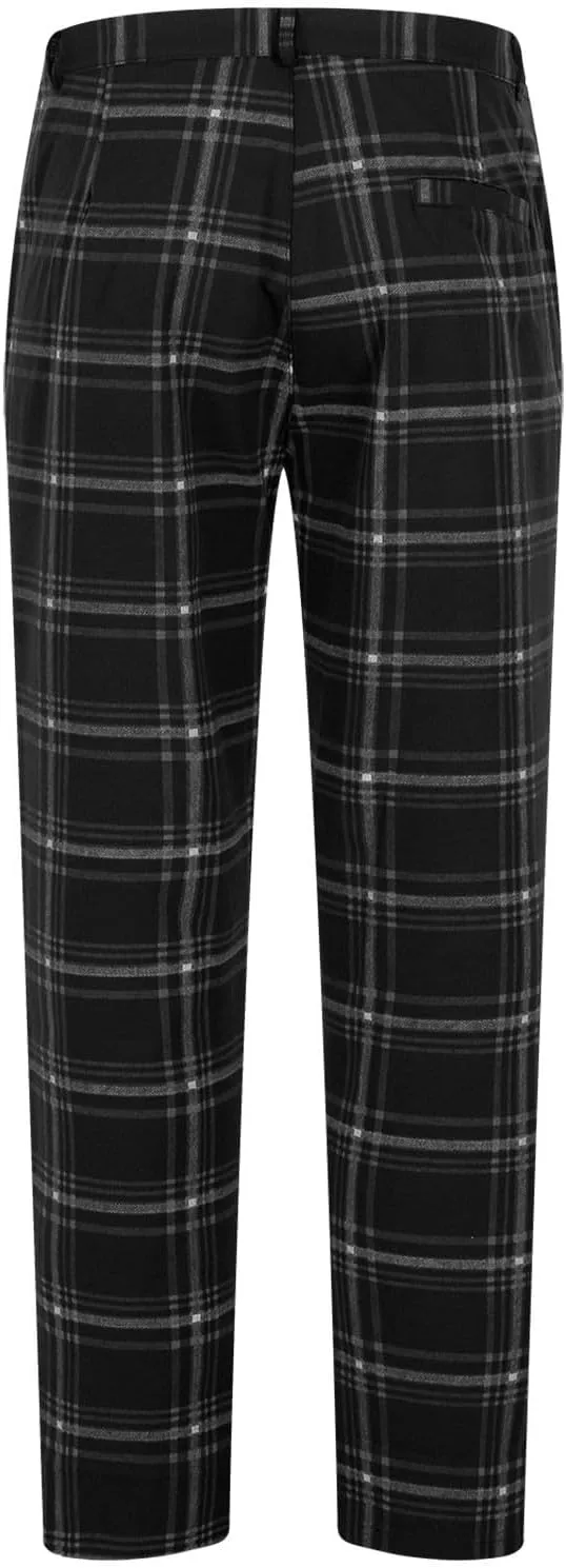 Finelylove Mens Plaid Pants Fashion Stretch Skinny Dress Pants Slim Fit Flat Front Chino Pants Casual Golf Slacks