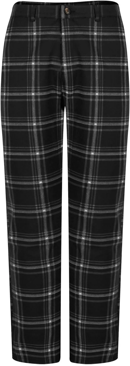 Finelylove Mens Plaid Pants Fashion Stretch Skinny Dress Pants Slim Fit Flat Front Chino Pants Casual Golf Slacks