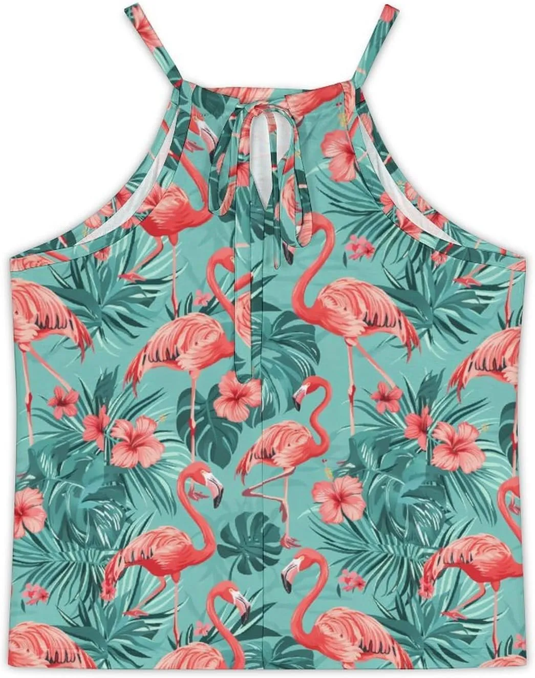 Flamingos Tropical Leaves Women's Tank Top Sleeveless Spaghetti Straps Tie Back Print T-shirt Tops