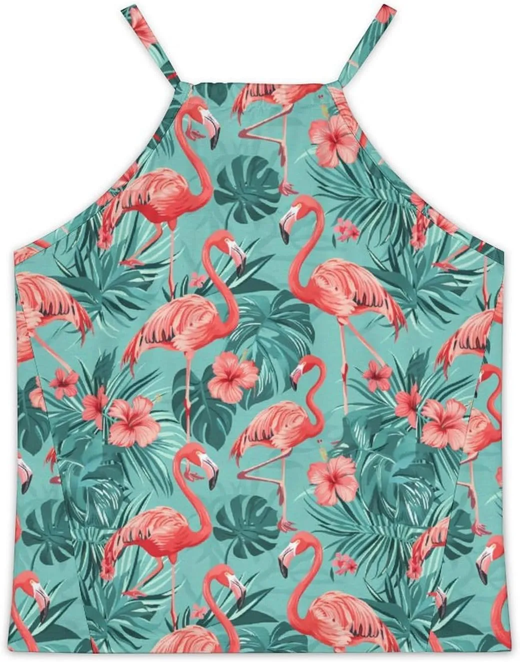 Flamingos Tropical Leaves Women's Tank Top Sleeveless Spaghetti Straps Tie Back Print T-shirt Tops