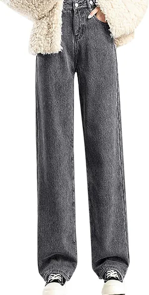 Fleece Lined Jeans Women High Waisted Straight Wide Leg Bootcut Denim Pants Fall Trendy Dressy Casual Plus Size Jean