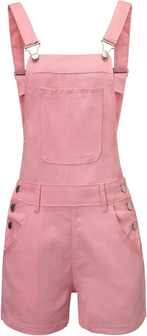 Flygo Women's Casual Sports Sleeveless Shoulder Denim Overalls Shorts Jumpsuit