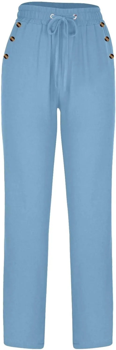 FZYLQY 2PC Womens Casual Loose Elastic Waist Linen Pants 2025 Loose Fit Trousers with Pockets Loose Flowy Yoga Sweatpants