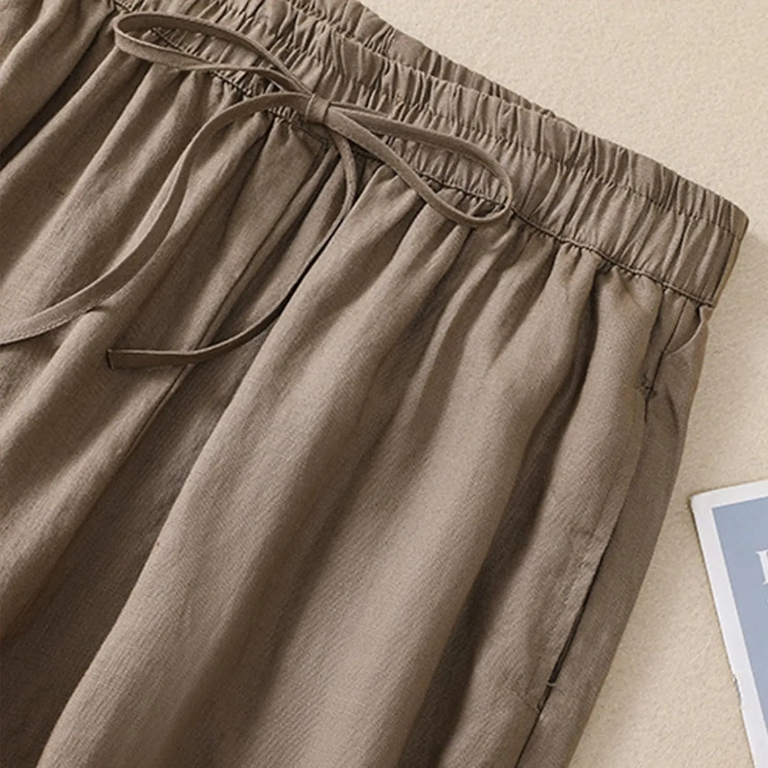 FZYLQY Cotton Linen Pants Women Wide Leg Hight Waisted Palazzo Pants Loose Fit Elastic Waist Summer Dressy Casual Trousers