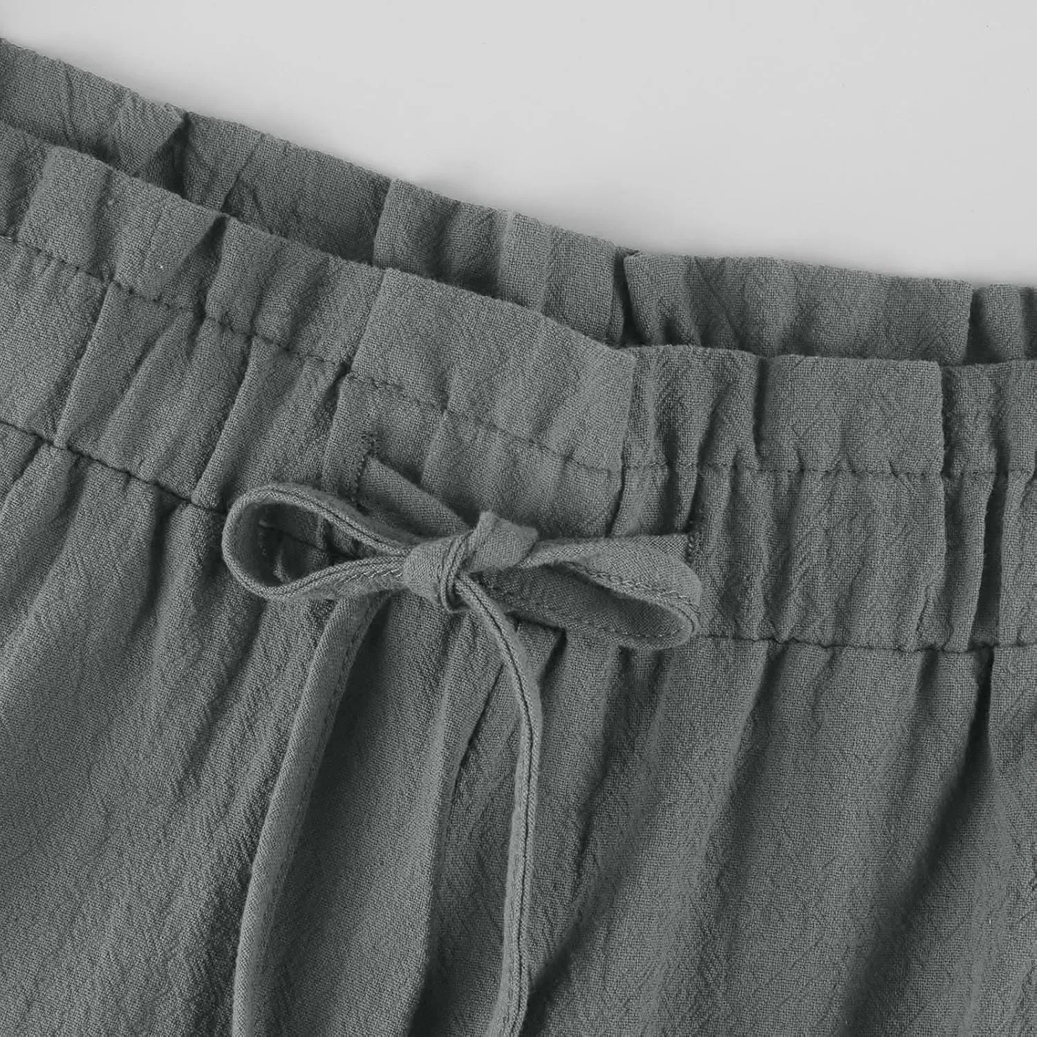 GIERIDUC Capris Pants for Women Cotton Linen Casual Summer Gauze Pant Wide Leg Drawstring Elastic Waist Cropped Trouser