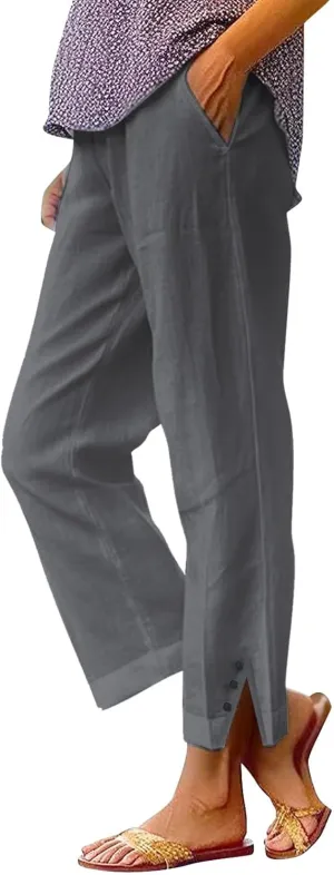 GIERIDUC Linen Pants for Women Flowy Palazzo Pants Bohemian High Waist Wide Leg Trousers Summer Beach Cruise Vacation Outfits