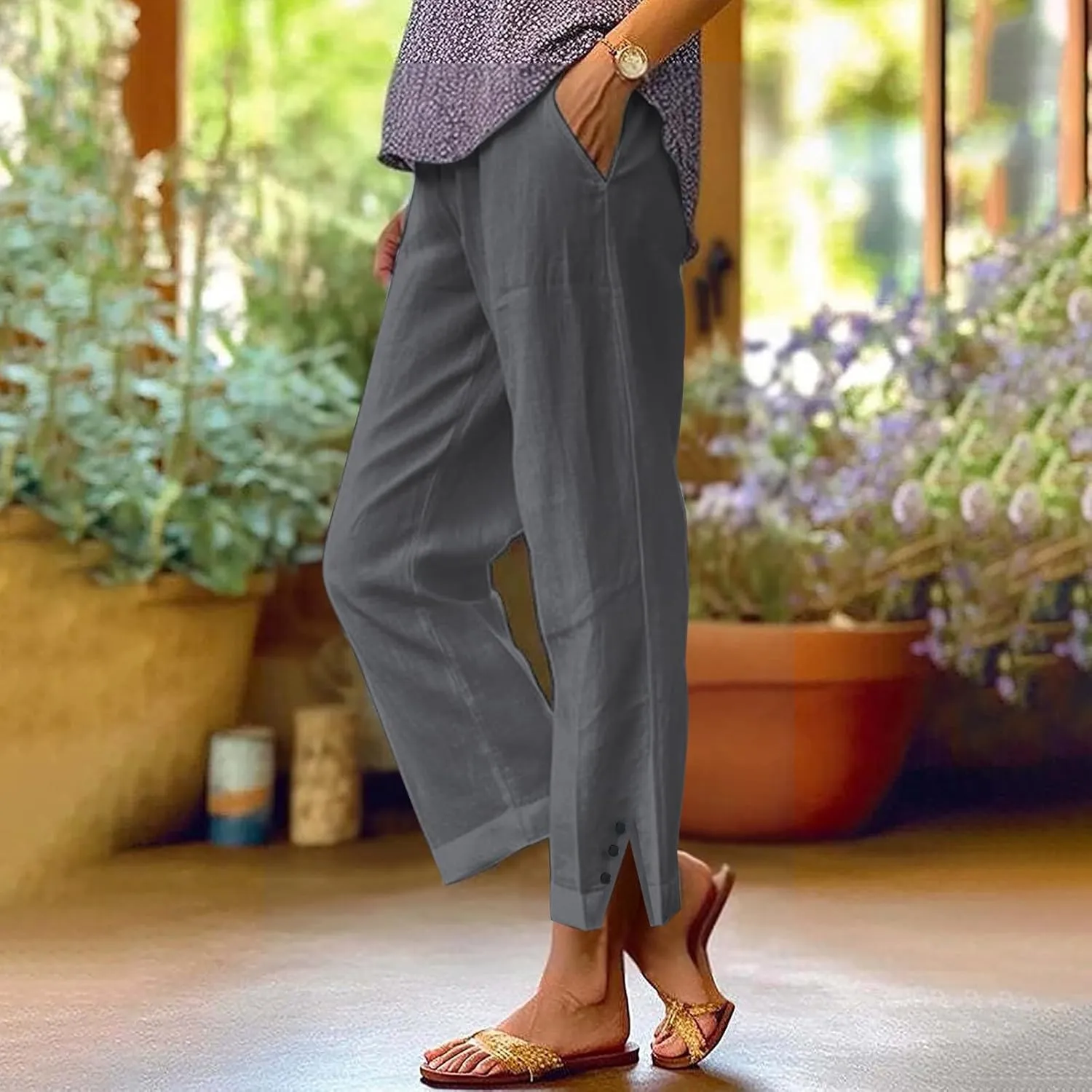 GIERIDUC Linen Pants for Women Flowy Palazzo Pants Bohemian High Waist Wide Leg Trousers Summer Beach Cruise Vacation Outfits