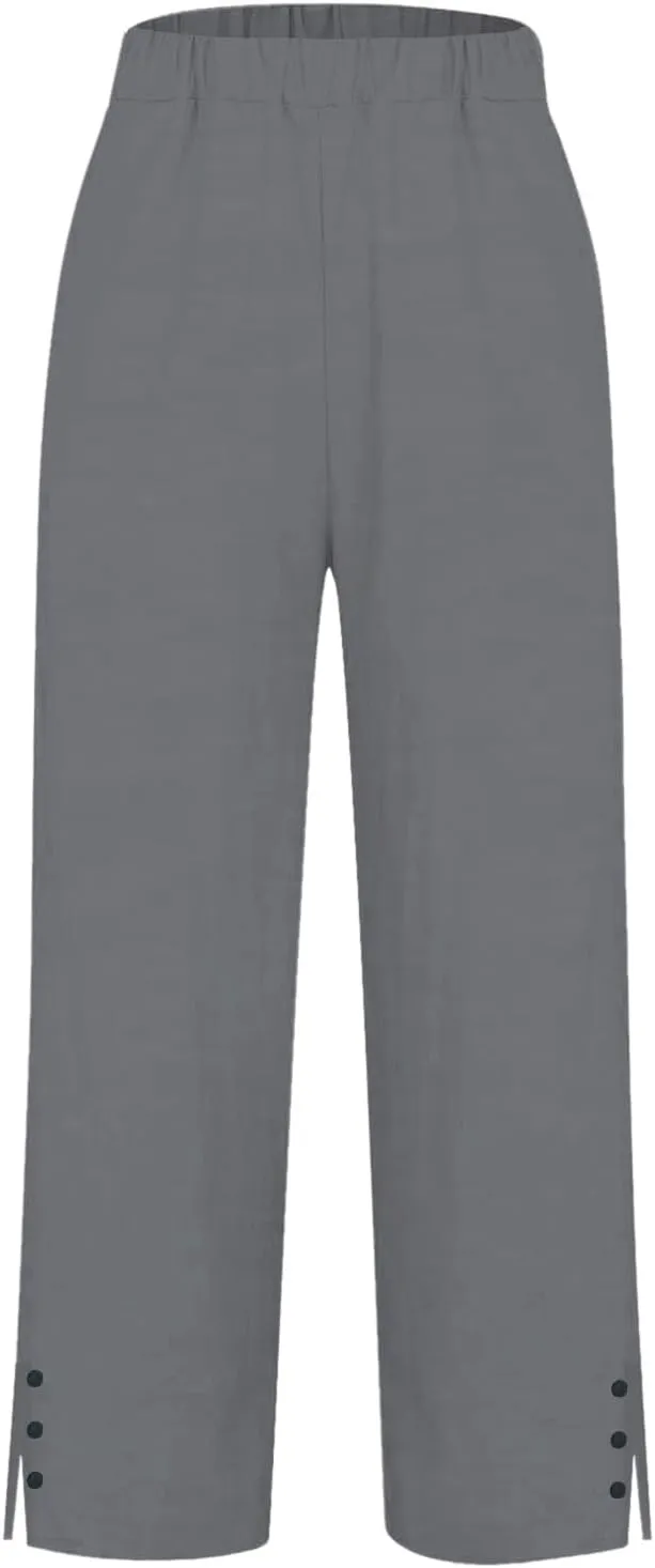 GIERIDUC Linen Pants for Women Flowy Palazzo Pants Bohemian High Waist Wide Leg Trousers Summer Beach Cruise Vacation Outfits