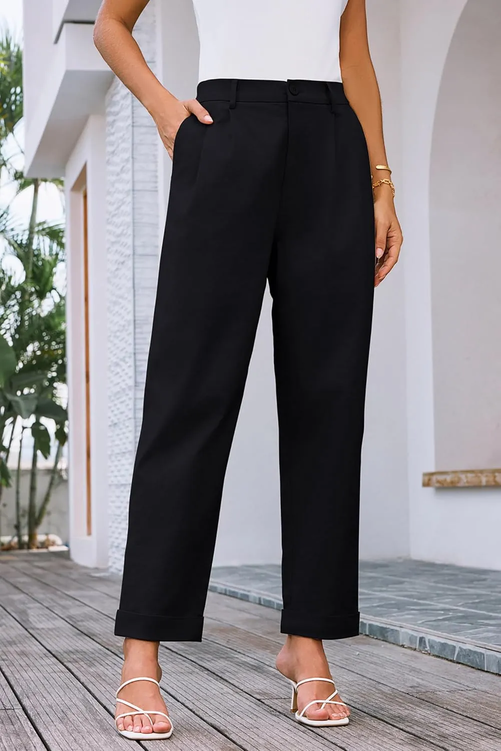 GRACE KARIN Women High Waisted Business Casual Pants Dressy Cuffed Work Office Trouser Slacks with Pockets