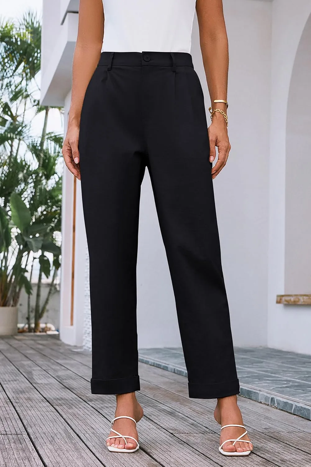 GRACE KARIN Women High Waisted Business Casual Pants Dressy Cuffed Work Office Trouser Slacks with Pockets