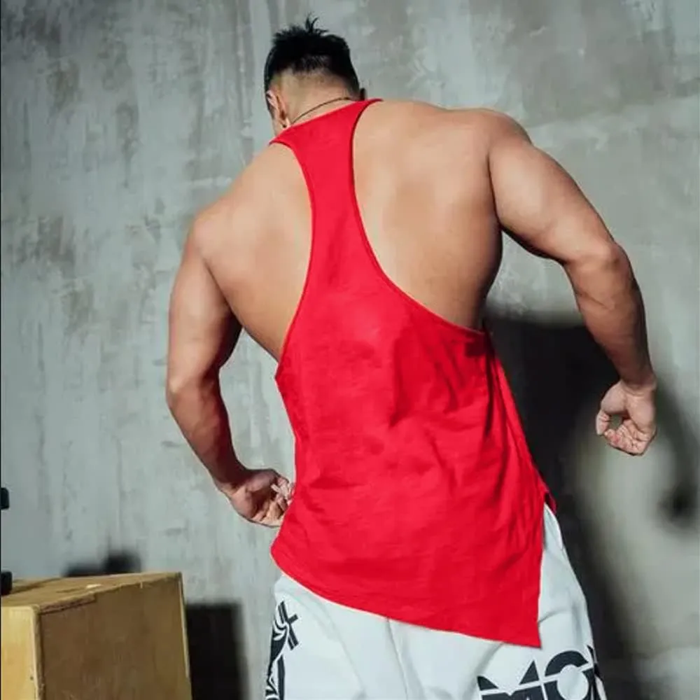 GYMAPE Mens Stringer Gym Bodybuilding Tank Tops Cotton for Workout with Arch Hem