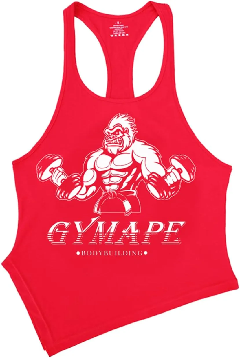 GYMAPE Mens Stringer Gym Bodybuilding Tank Tops Cotton for Workout with Arch Hem