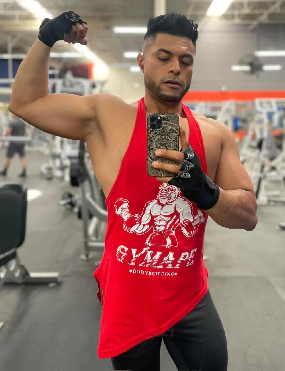 GYMAPE Mens Stringer Gym Bodybuilding Tank Tops Cotton for Workout with Arch Hem