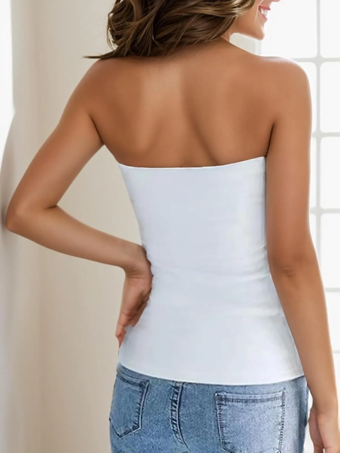 H HIAMIGOS 3 Pack Women's Strapless Cotton Long Tube Top Sleeveless Stretchy Cute Bandeau Tops Non Padded